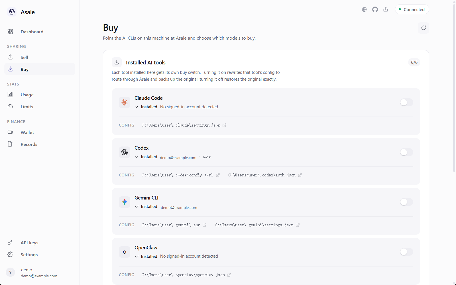 The Buy page with Claude Code shown as installed