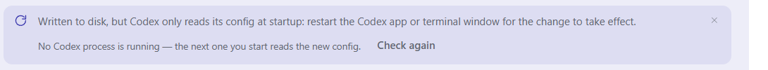 The restart reminder, listing old processes still running