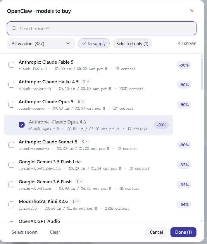 The multi-select model list